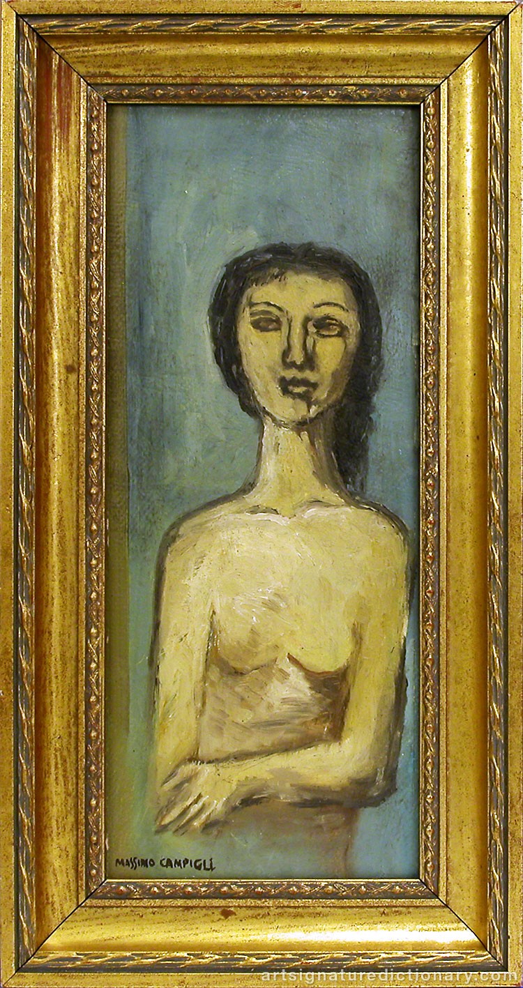 Close-up details showing Massimo CAMPIGLI signature forgery characteristics