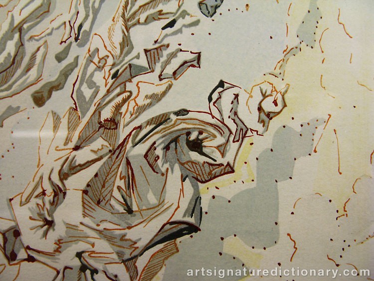 Close-up details showing Salvador DALI signature forgery characteristics