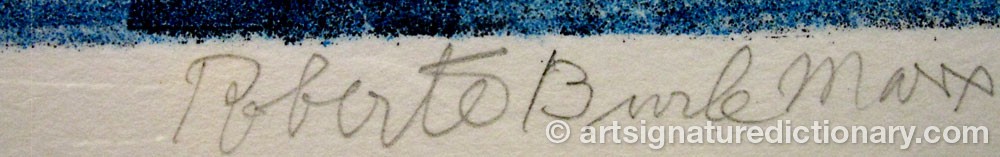Authentic signature by Roberto BURLE MARX on Drawing/Graphic/Print artwork