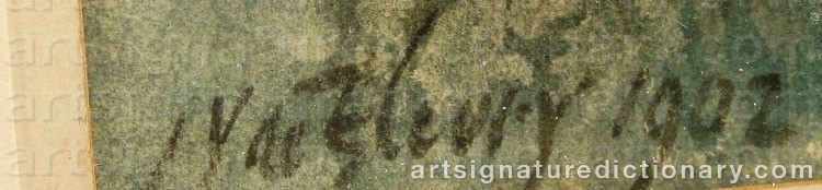 Authentic signature by James Vivien De FLEURY on artwork