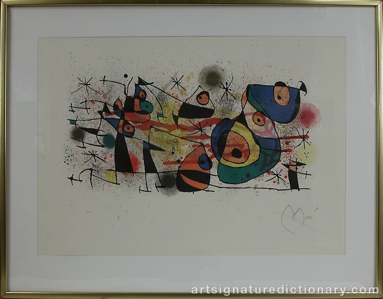 Close-up details showing Joan MIRO signature forgery characteristics