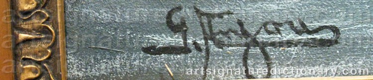 Authentic signature by G ANJOU on  artwork