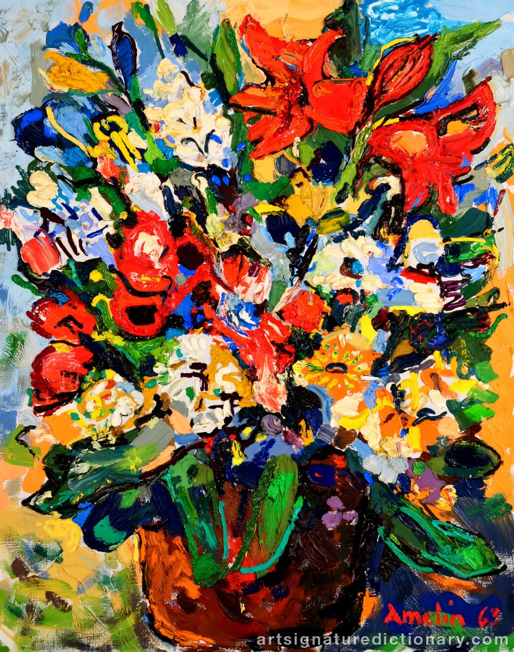 Close-up details showing Albin AMELIN signature forgery characteristics