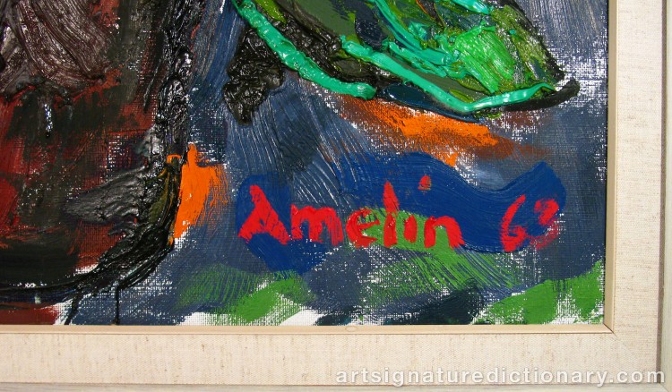 Close-up details showing Albin AMELIN signature forgery characteristics