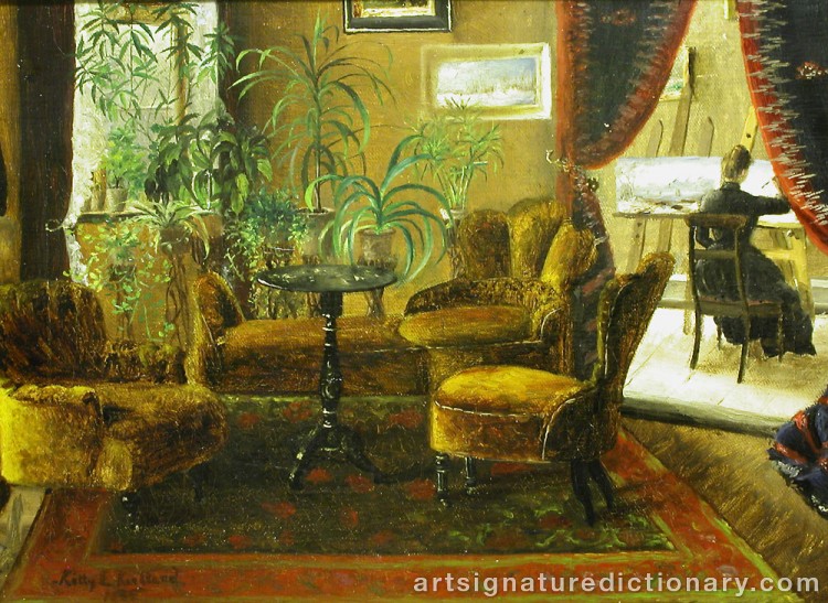 Close-up details showing Kitty Lange KIELLAND signature forgery characteristics