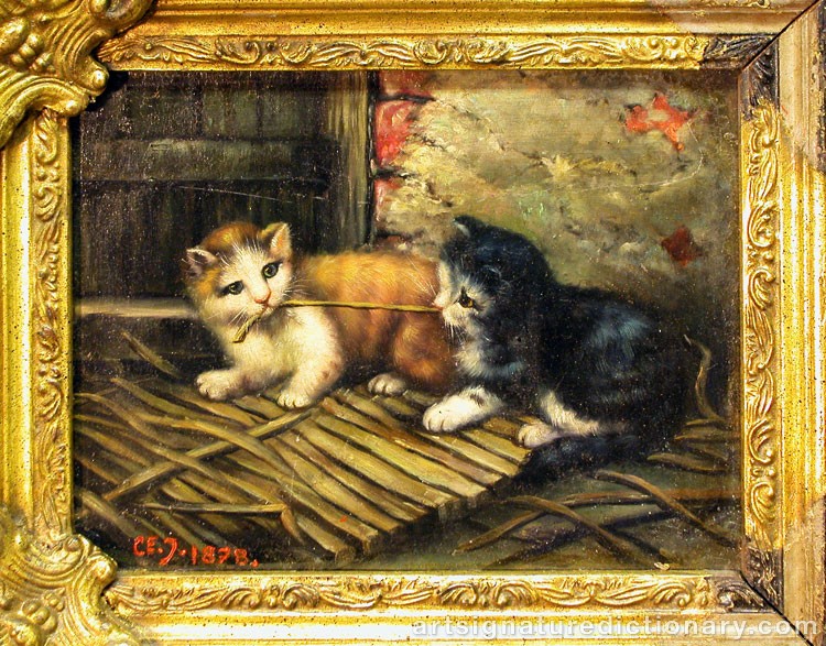 Close-up details showing Charles Emile JACQUE signature forgery characteristics