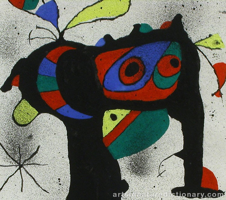 Close-up details showing Joan MIRO signature forgery characteristics