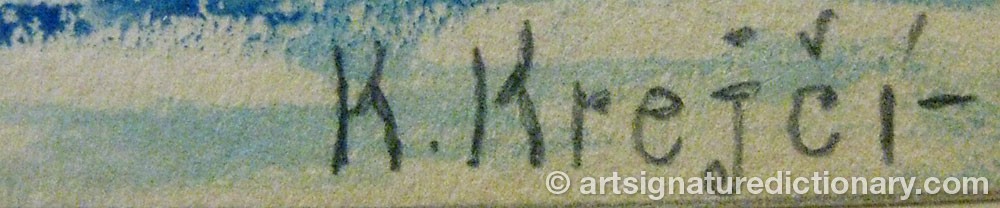 Authentic signature by Karel KREJCI on  artwork