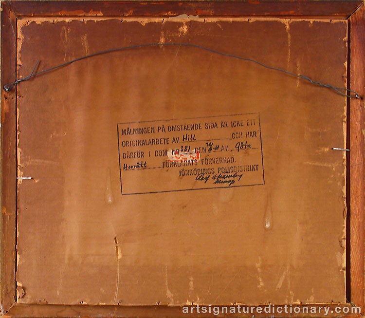 Close-up details showing Carl Fredrik HILL signature forgery characteristics