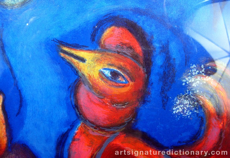 Close-up details showing Marc CHAGALL signature forgery characteristics