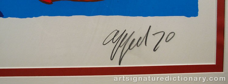 Close-up details showing Karel APPEL signature forgery characteristics