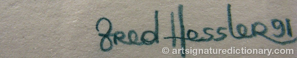 Authentic signature by Fred HESSLER on artwork