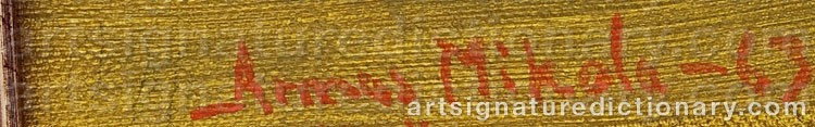 Authentic signature by Armas MIKOLA on Painting/Watercolour artwork