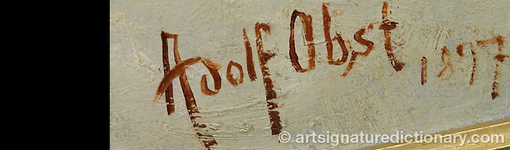 Authentic signature by Adolf OBST on artwork