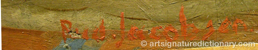 Authentic signature by Rudolph JACOBSEN on  artwork