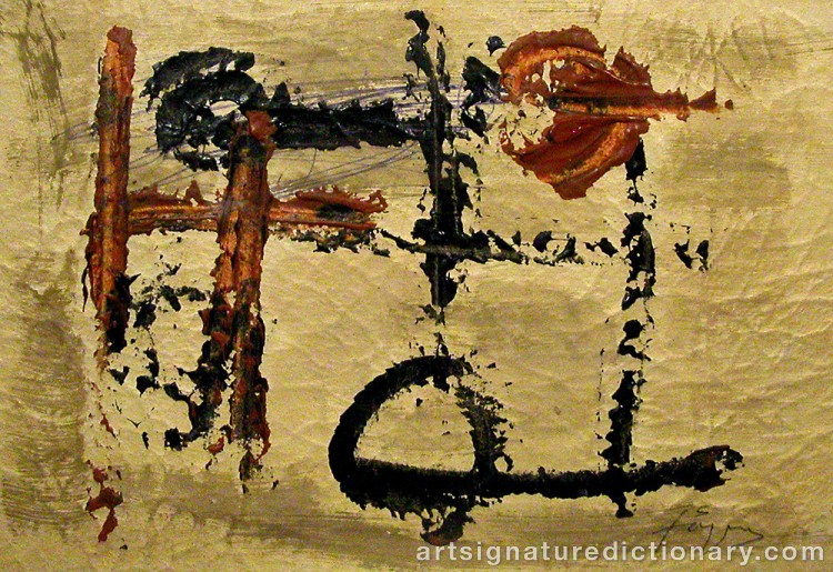 Close-up details showing Antoni TAPIES signature forgery characteristics