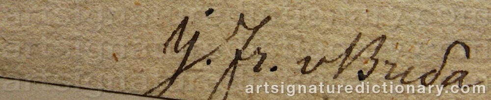 Authentic signature by John Fredrik Von BREDA on  artwork