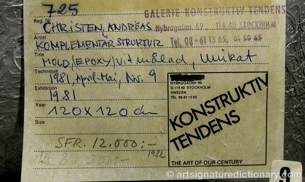 Authentic signature by Andreas CHRISTEN on  artwork