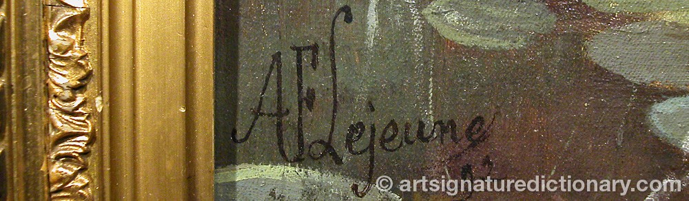Authentic signature by Adolphe Frédérique LEJEUNE on  artwork