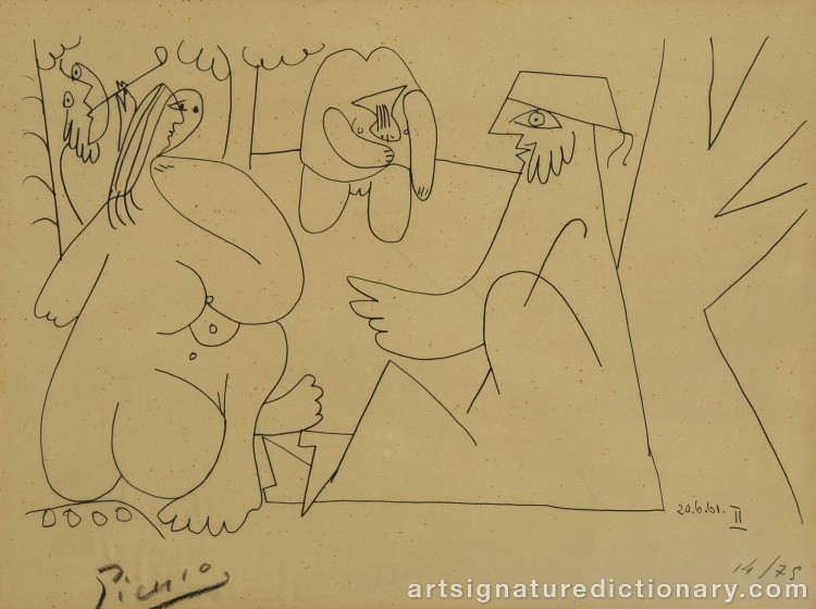 Close-up details showing Pablo PICASSO signature forgery characteristics