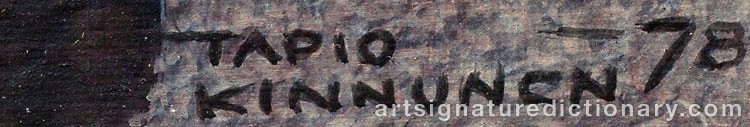 Authentic signature by Tapio KINNUNEN on  artwork