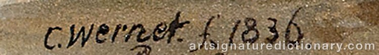 Authentic signature by Carl Friedrich WERNER on  artwork