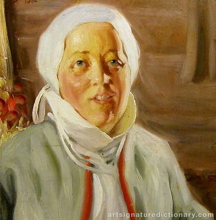 Close-up details showing Anders ZORN signature forgery characteristics