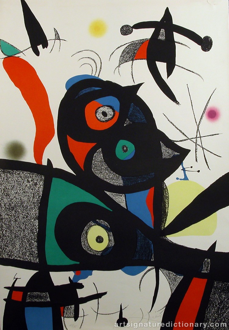 Close-up details showing Joan MIRO signature forgery characteristics