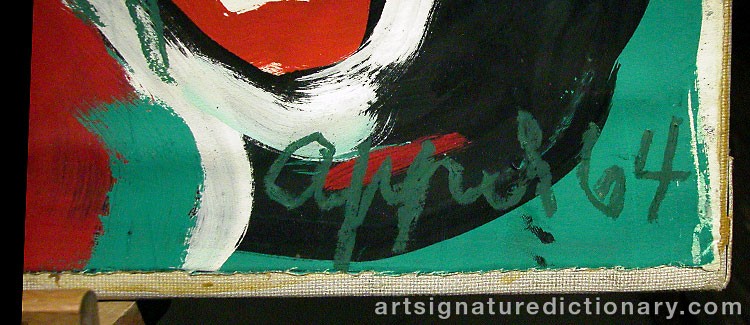 Close-up details showing Karel APPEL signature forgery characteristics