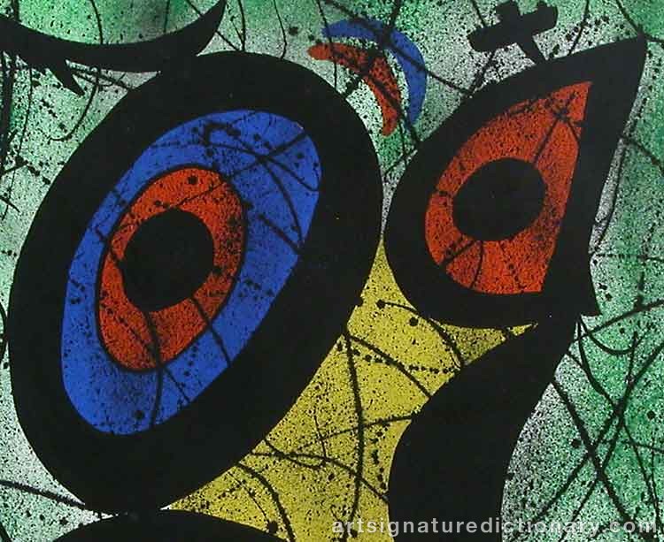 Close-up details showing Joan MIRO signature forgery characteristics