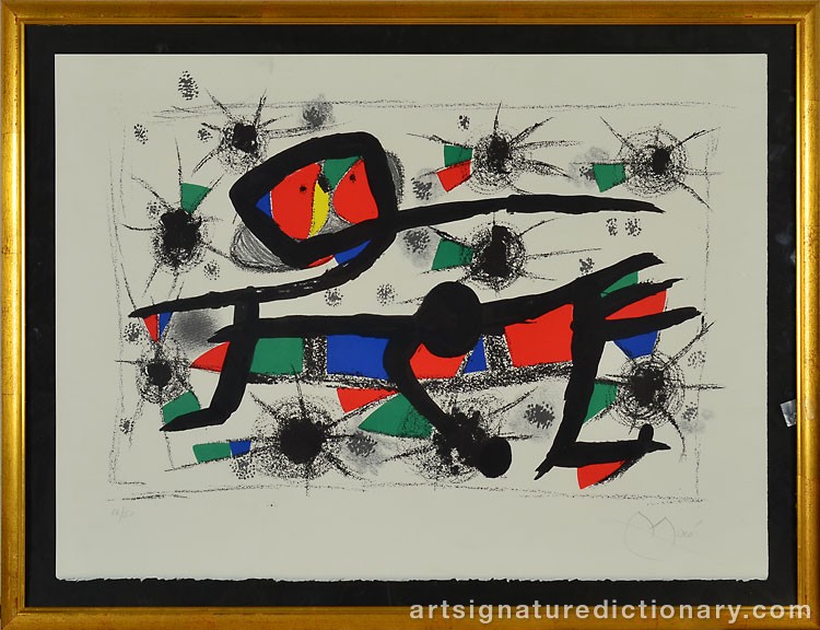 Close-up details showing Joan MIRO signature forgery characteristics