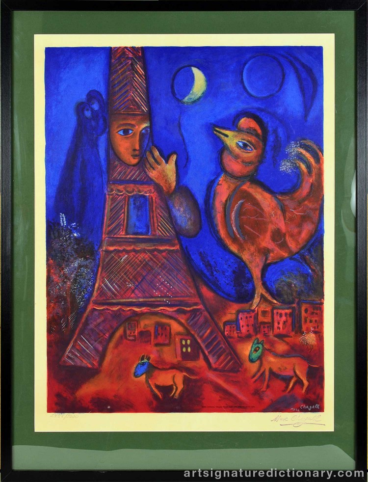 Close-up details showing Marc CHAGALL signature forgery characteristics