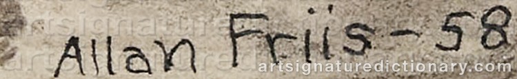 Authentic signature by Allan FRIIS on Drawing/Graphic/Print artwork