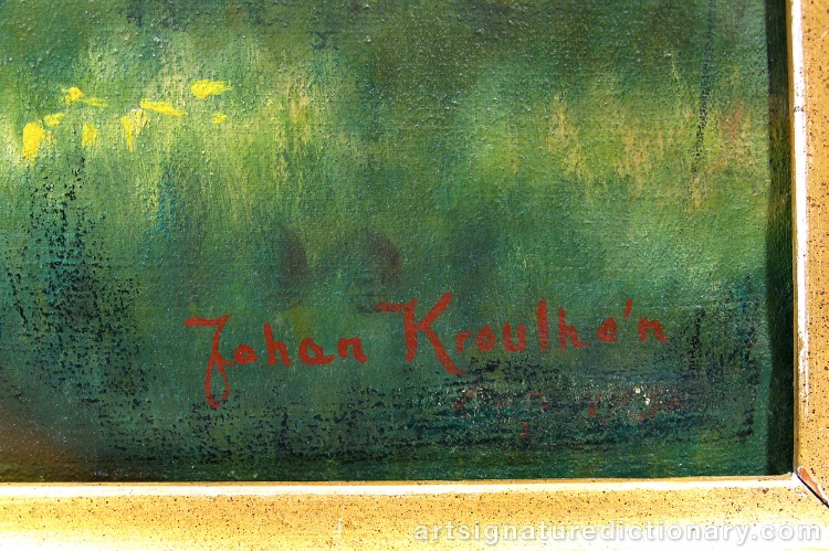 Close-up details showing Johan KROUTHÉN signature forgery characteristics
