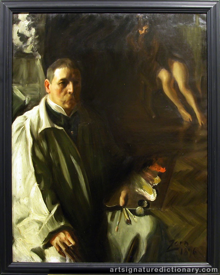 Close-up details showing Anders ZORN signature forgery characteristics