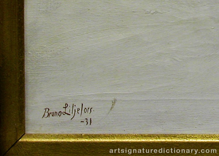 Close-up details showing Bruno LILJEFORS signature forgery characteristics