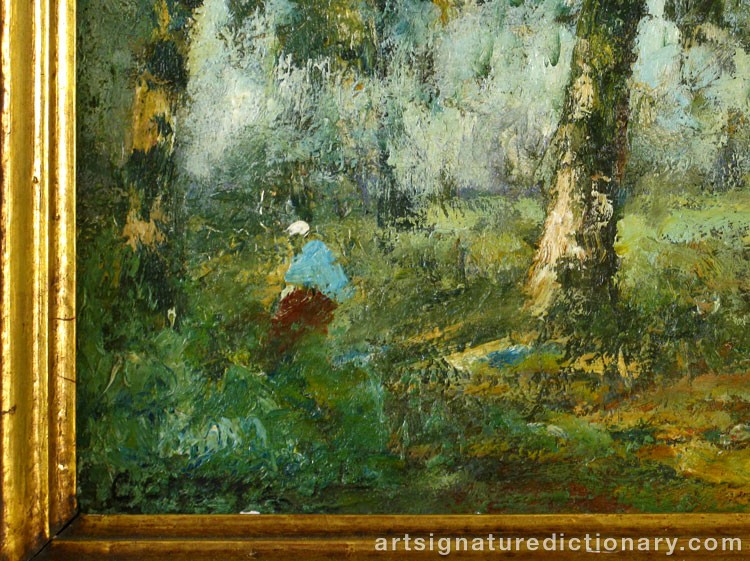 Close-up details showing Jean Baptiste Camille COROT signature forgery characteristics