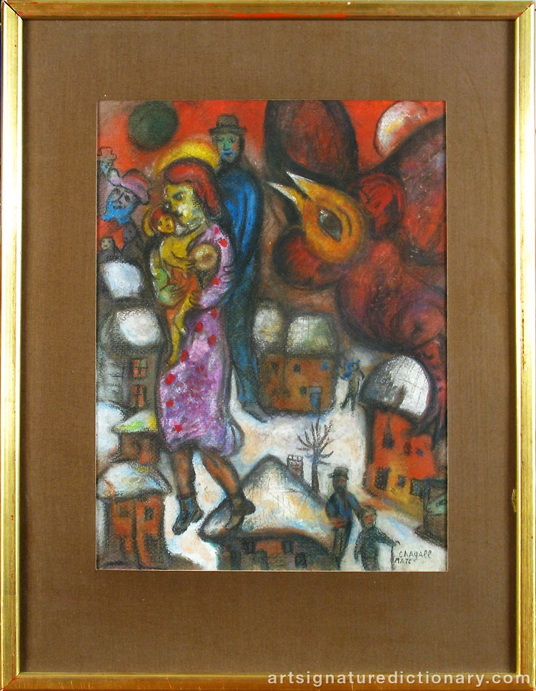 Close-up details showing Marc CHAGALL signature forgery characteristics