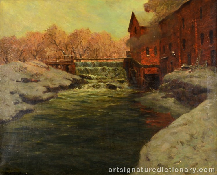 Close-up details showing Frits THAULOW signature forgery characteristics