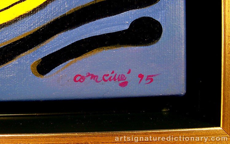 Close-up details showing Cornelis Guillaum Corneille Van ‘Corneille’ BEVERLOO signature forgery characteristics