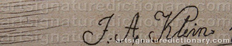Authentic signature by Johan Adam KLEIN on  artwork