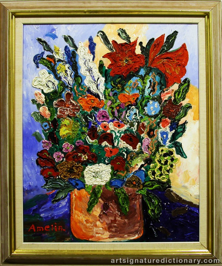 Close-up details showing Albin AMELIN signature forgery characteristics