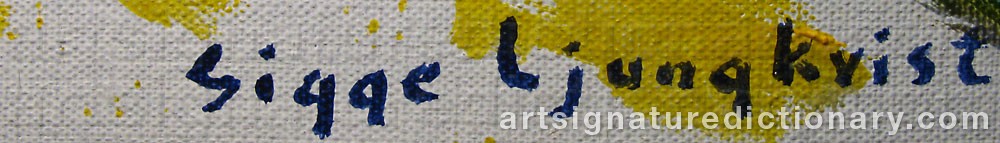 Authentic signature by Johan Sigfrid ‘Sigge’ LJUNGKVIST on  artwork