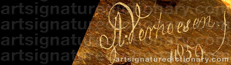Authentic signature by Albertus VERHOESEN on  artwork