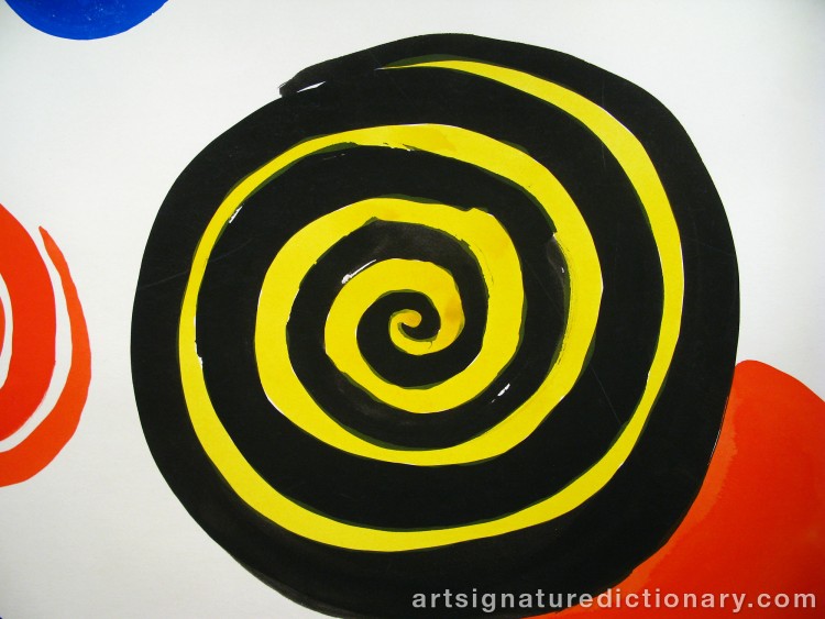 Close-up details showing Alexander CALDER signature forgery characteristics