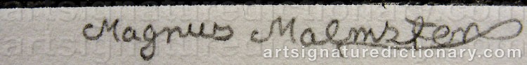 Authentic signature by Magnus MALMSTEN on  artwork