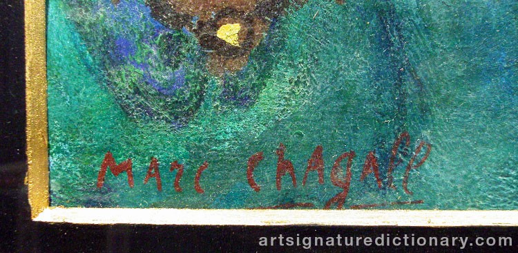 Close-up details showing Marc CHAGALL signature forgery characteristics