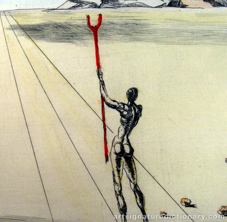 Close-up details showing Salvador DALI signature forgery characteristics