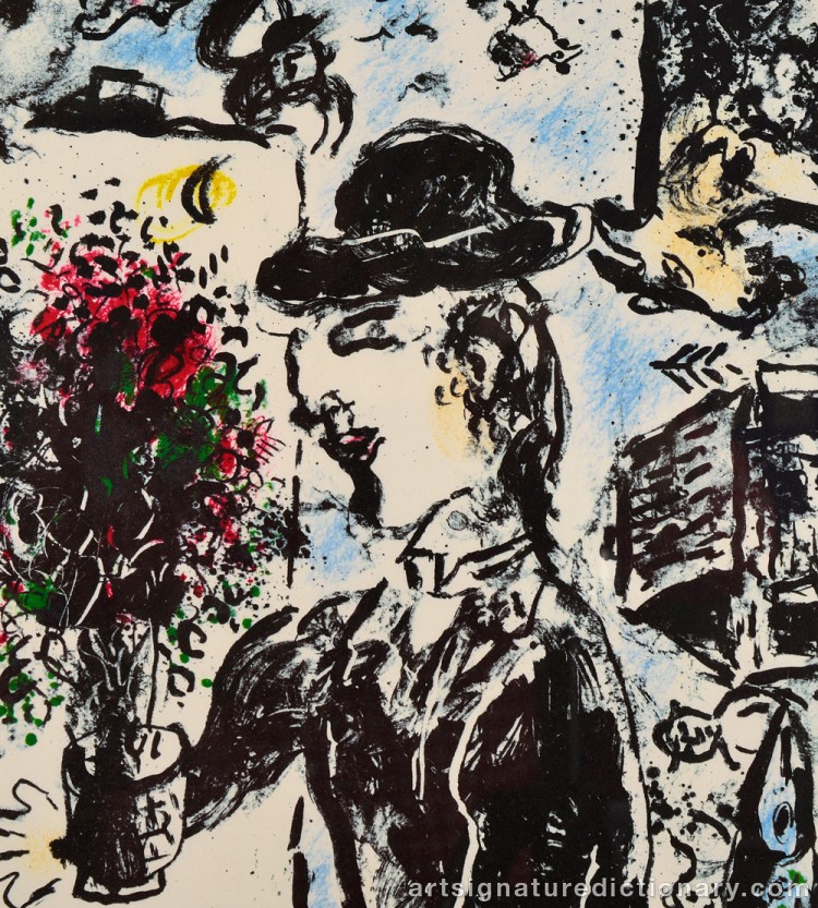Close-up details showing Marc CHAGALL signature forgery characteristics