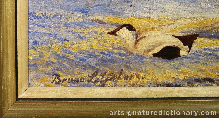 Close-up details showing Bruno LILJEFORS signature forgery characteristics